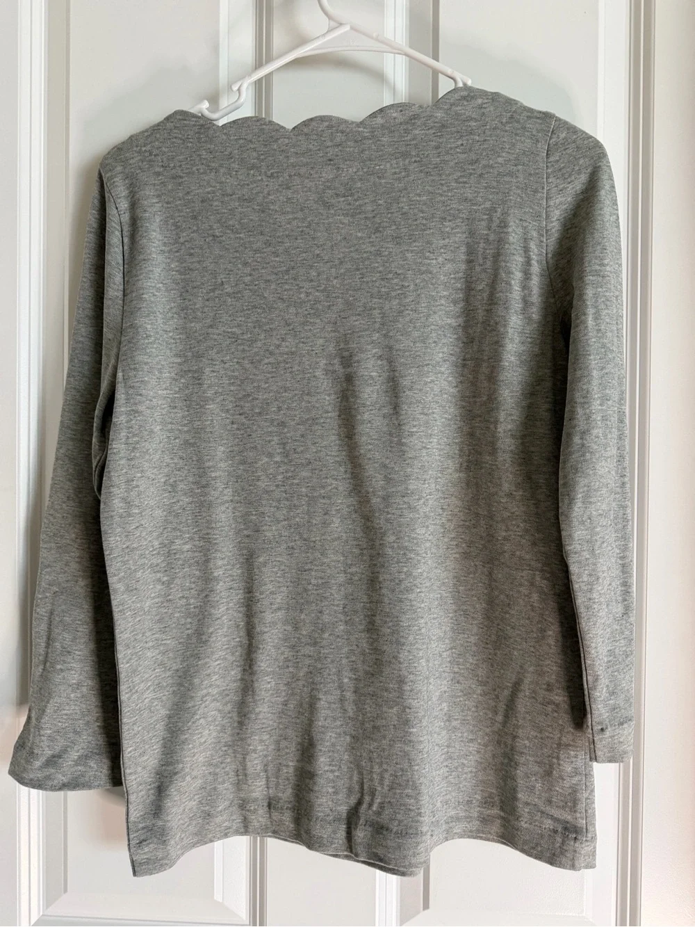 J. Crew Gray Scalloped Neck Long Sleeve Top